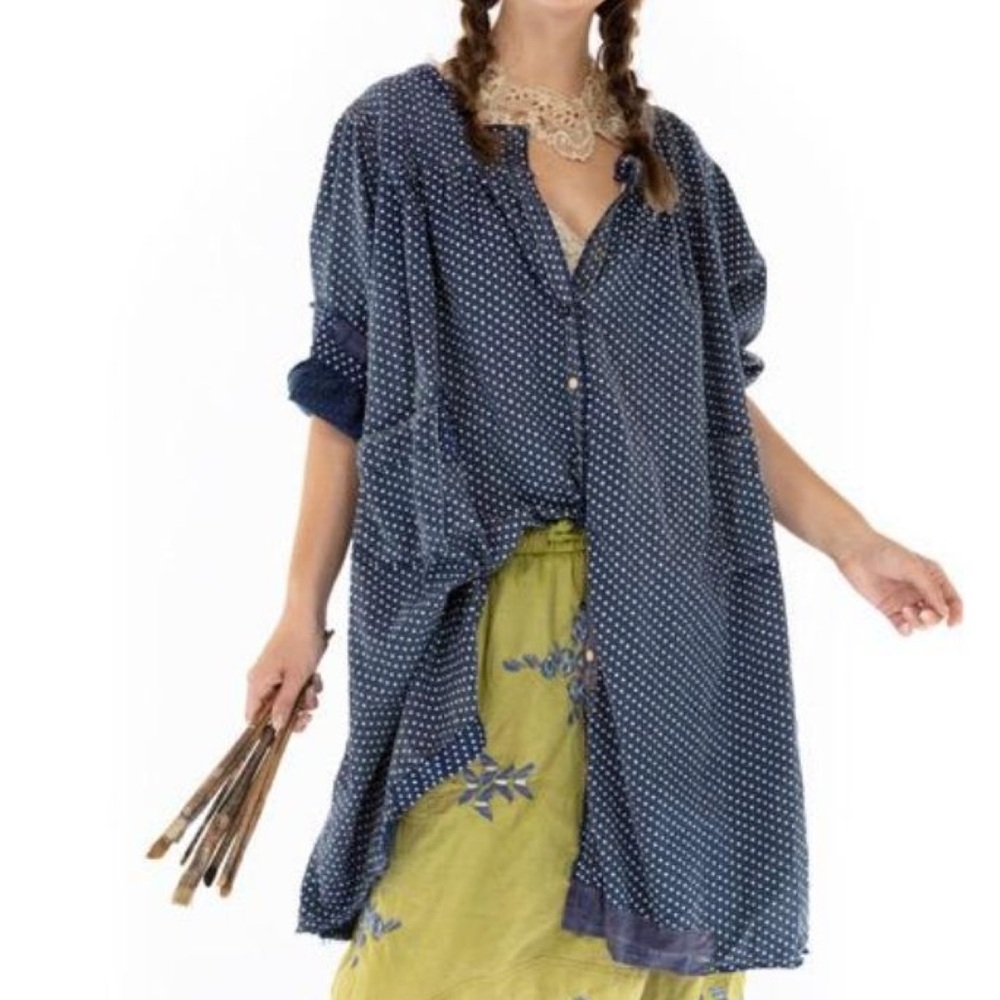 Magnolia Pearl Blue Polka Dot Duster Jacket hand made all cotton